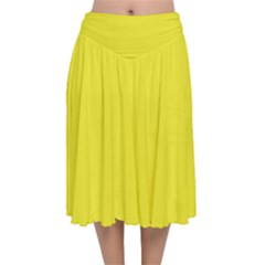 A Yellow Background With A Black Border Velvet Flared Midi Skirt