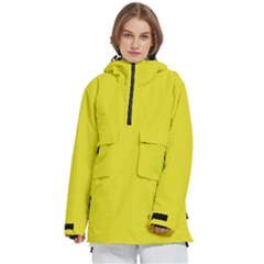 A Yellow Background With A Black Border Women s Pullover Zip Ski And Snowboard Waterproof Breathable Jacket by catchydesignhill