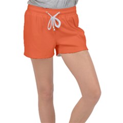 An Orange Background With A Black Border Women s Velour Lounge Shorts by catchydesignhill