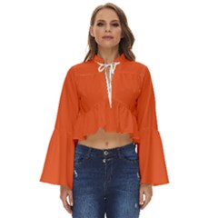 An Orange Background With A Black Border Boho Long Bell Sleeve Top