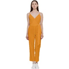 Brown, Amber, Yellow, Peach, Pattern, Font, Event V-neck Camisole Jumpsuit