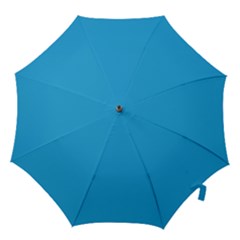 A Blue Background With A Black And White Cat On Top Of It Hook Handle Umbrellas (medium) by catchydesignhill