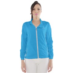 A Blue Background With A Black And White Cat On Top Of It Women s Windbreaker