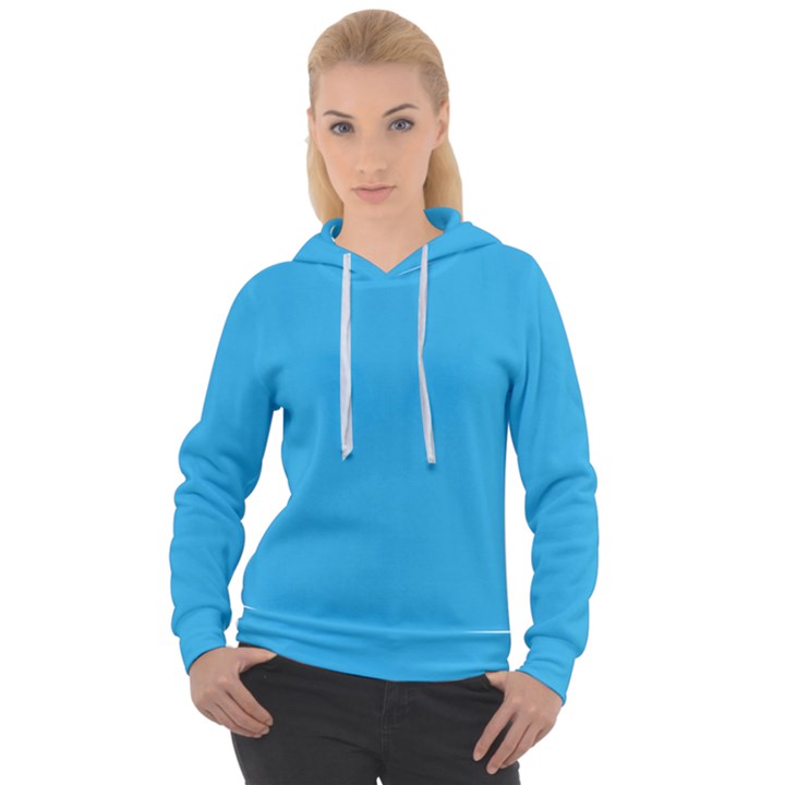 A Blue Background With A Black And White Cat On Top Of It Women s Overhead Hoodie