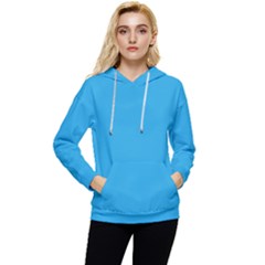 A Blue Background With A Black And White Cat On Top Of It Women s Lightweight Drawstring Hoodie