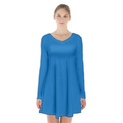 A Blue Background With A Black And White Clock Long Sleeve Velvet V-neck Dress