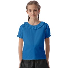 A Blue Background With A Black And White Clock Kids  Frill Chiffon Blouse