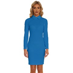 A Blue Background With A Black And White Clock Long Sleeve Shirt Collar Bodycon Dress by catchydesignhill