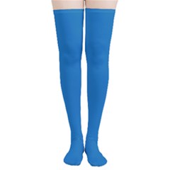 A Blue Background With A Black And White Clock Thigh High Stockings by catchydesignhill