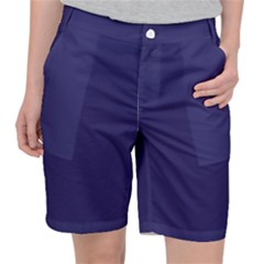 A Blue Background With A Clock On It Women s Pocket Shorts by catchydesignhill