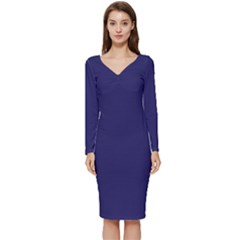 A Blue Background With A Clock On It Long Sleeve V-neck Bodycon Dress  by catchydesignhill