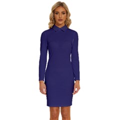 A Blue Background With A Clock On It Long Sleeve Shirt Collar Bodycon Dress by catchydesignhill