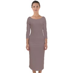 A Brown Wall With A Clock On It Quarter Sleeve Midi Bodycon Dress by catchydesignhill