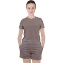 A Brown Wall With A Clock On It Women s T-Shirt and Shorts Set View1