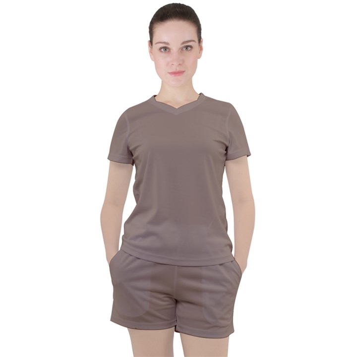 A Brown Wall With A Clock On It Women s T-Shirt and Shorts Set