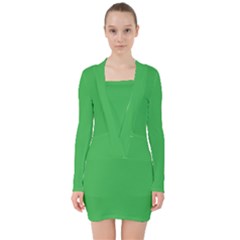 A Green Background With A White Border V-neck Bodycon Long Sleeve Dress by catchydesignhill