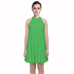 A Green Background With A White Border Velvet Halter Neckline Dress 