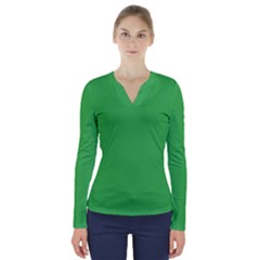 A Green Background With A White Border V-neck Long Sleeve Top by catchydesignhill