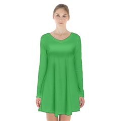 A Green Background With A White Border Long Sleeve Velvet V-neck Dress