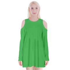 A Green Background With A White Border Velvet Long Sleeve Shoulder Cutout Dress