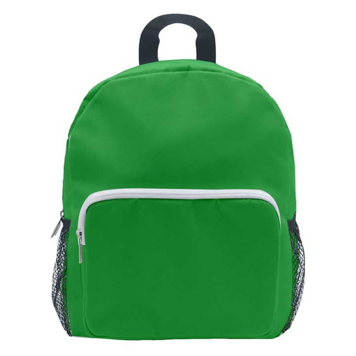 A Green Background With A White Border Kids  Age 5-10 Lightweight School Backpack with Side Pockets