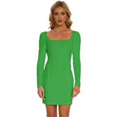 A Green Background With A White Border Long Sleeve Square Neck Bodycon Velvet Dress by catchydesignhill