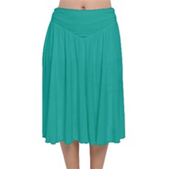 A Green Background With A White Border Velvet Flared Midi Skirt