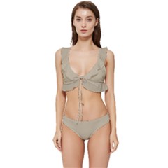 A Man In A Suit And Tie Standing In Front Of A Wall Low Cut Ruffle Edge Bikini Set by catchydesignhill