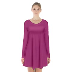 A Pink Background With A White Border Long Sleeve Velvet V-neck Dress