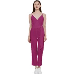 A Pink Background With A White Border V-neck Camisole Jumpsuit