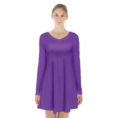 A Purple Background With A White Border Long Sleeve Velvet V-neck Dress