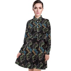 Multicolored Dna Strand Art Long Sleeve Chiffon Shirt Dress by ExtraGoodSauce