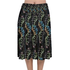 Multicolored Dna Strand Art Velvet Flared Midi Skirt by ExtraGoodSauce