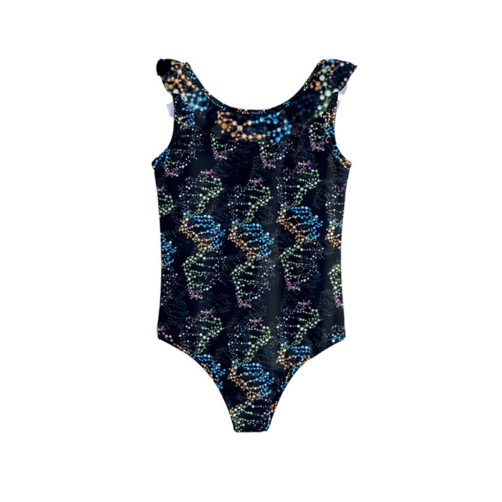 Multicolored DNA Strand Art Kids  Frill Swimsuit