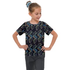 Multicolored Dna Strand Art Kids  Mesh Piece T-shirt