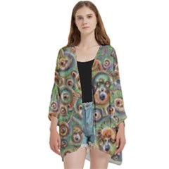 Surreal Abstract Early Ai Art Open Front 3/4 Sleeve Batwing Chiffon Cardigan Kimono