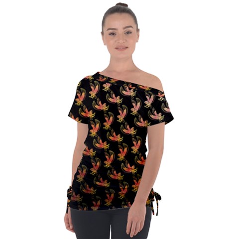 Regal Eagle Pattern Off Shoulder Tie-up T-shirt by ExtraGoodSauce