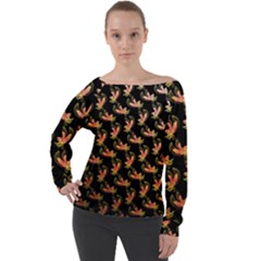 Regal Eagle Pattern Off Shoulder Long Sleeve Velour Top by ExtraGoodSauce