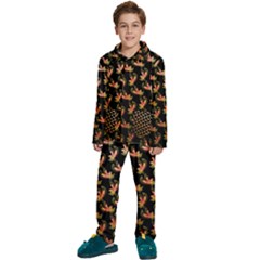 Regal Eagle Pattern Kids  Long Sleeve Velvet Pajamas Set by ExtraGoodSauce