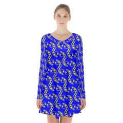 Eye Of Horus Pattern Long Sleeve Velvet V-neck Dress