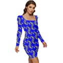 Eye of Horus Pattern Women Long Sleeve Ruched Stretch Jersey Dress View2