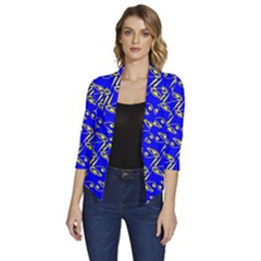 Eye Of Horus Pattern Women s Draped Front 3/4 Sleeve Shawl Collar Jacket by ExtraGoodSauce