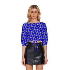 Eye Of Horus Pattern Mid Sleeve Drawstring Hem Top by ExtraGoodSauce