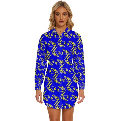 Eye Of Horus Pattern Womens Long Sleeve Shirt Dress by ExtraGoodSauce