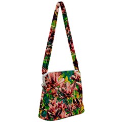 Abstract Floral Artwork Zipper Messenger Bag by ExtraGoodSauce