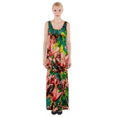 Abstract Floral Artwork Thigh Split Maxi Dress by ExtraGoodSauce