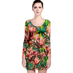 Abstract Floral Artwork Long Sleeve Velvet Bodycon Dress