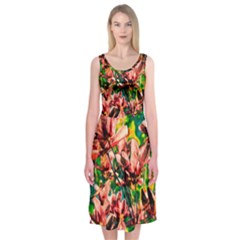 Abstract Floral Artwork Midi Sleeveless Dress by ExtraGoodSauce