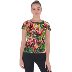 Abstract Floral Artwork Short Sleeve Sports Top  by ExtraAwesomeSauce