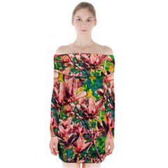 Abstract Floral Artwork Long Sleeve Off Shoulder Dress by ExtraGoodSauce